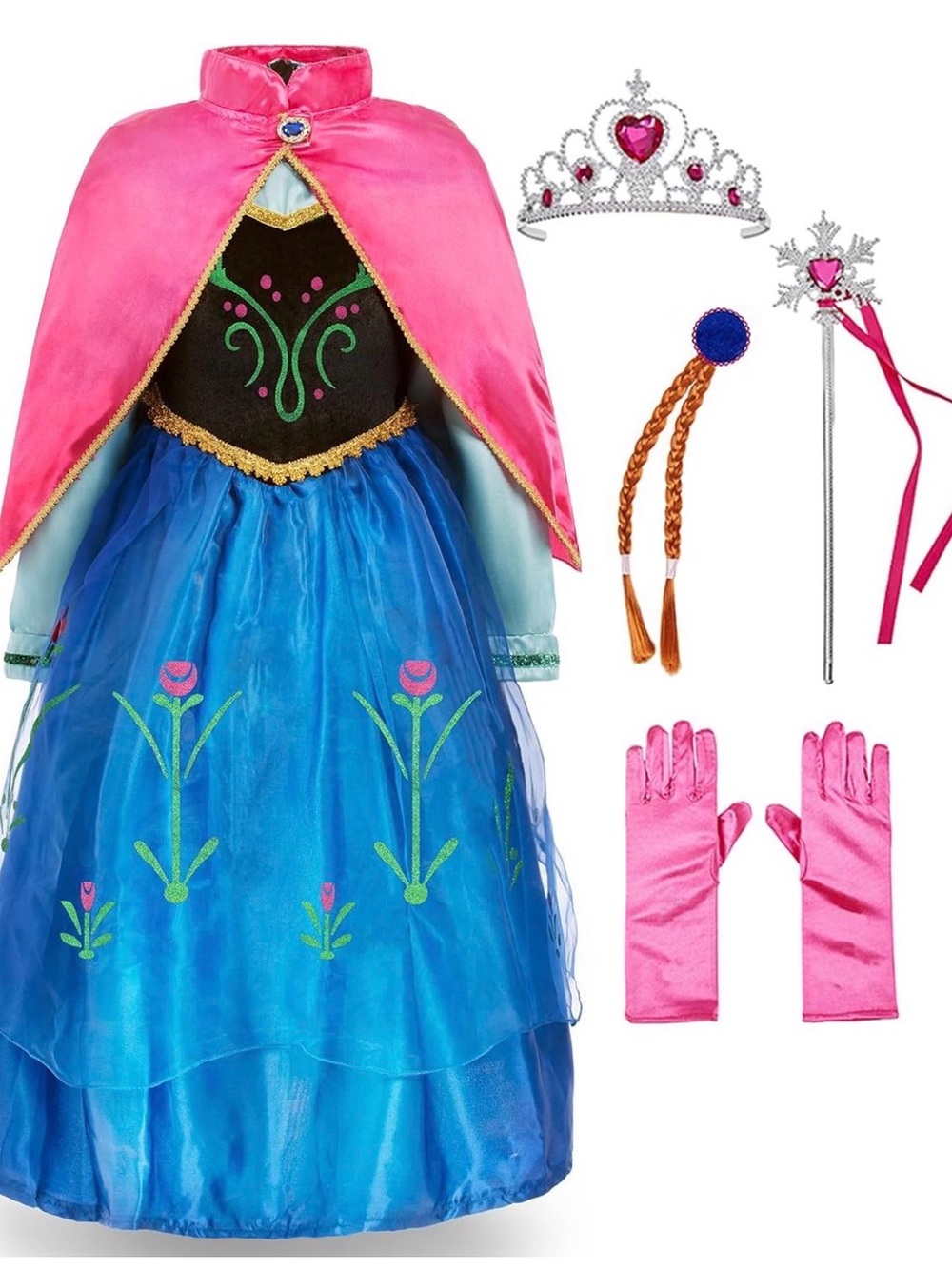 Kids Pink and Blue Princess Costume with Cape & Accessories